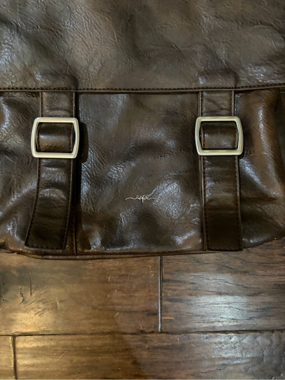 ESPE Brown Vegan Leather Messenger Crossbody Bag Silver Buckles - Picture 2 of 11